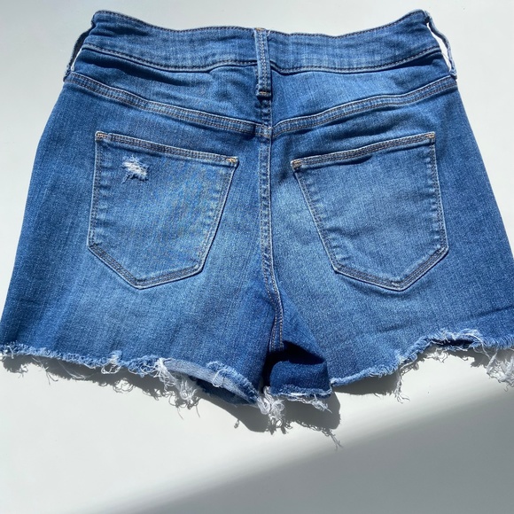 High Rise Midi Distressed Denim Shorts 2/26 - Picture 6 of 7